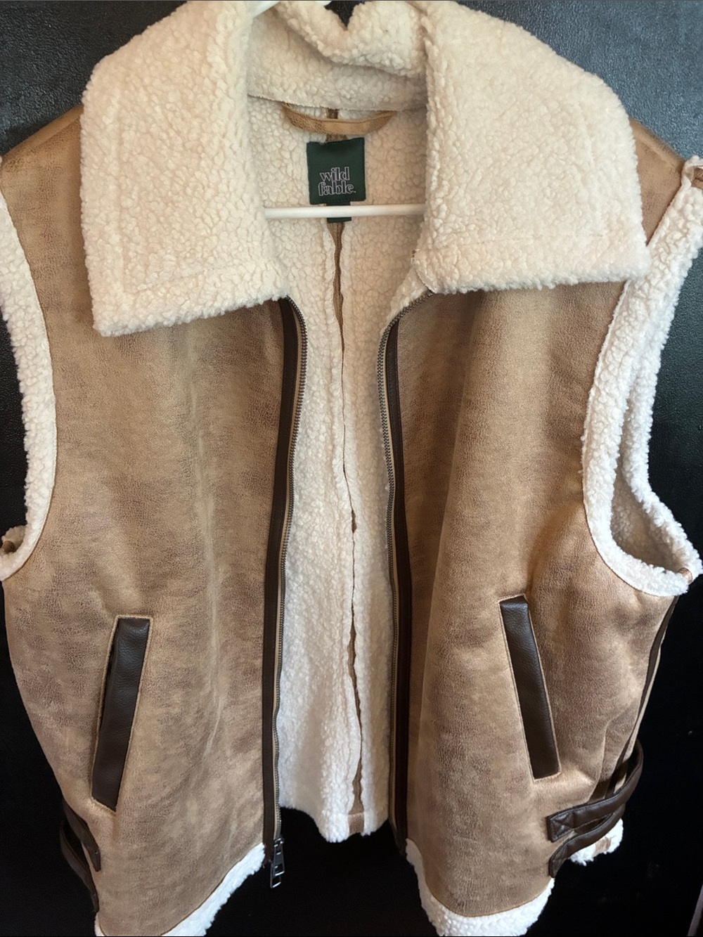 wild fable Cream Sherpa-Lined Tan Faux-Suede Vest xl